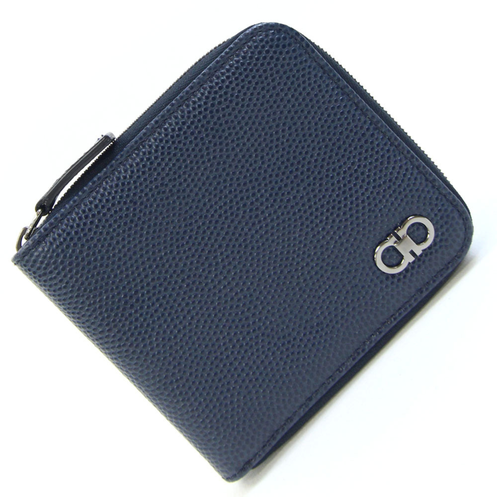 Salvatore Ferragamo Ferragamo Bi-fold Wallet Gancini IY669768 Navy Leather Co...